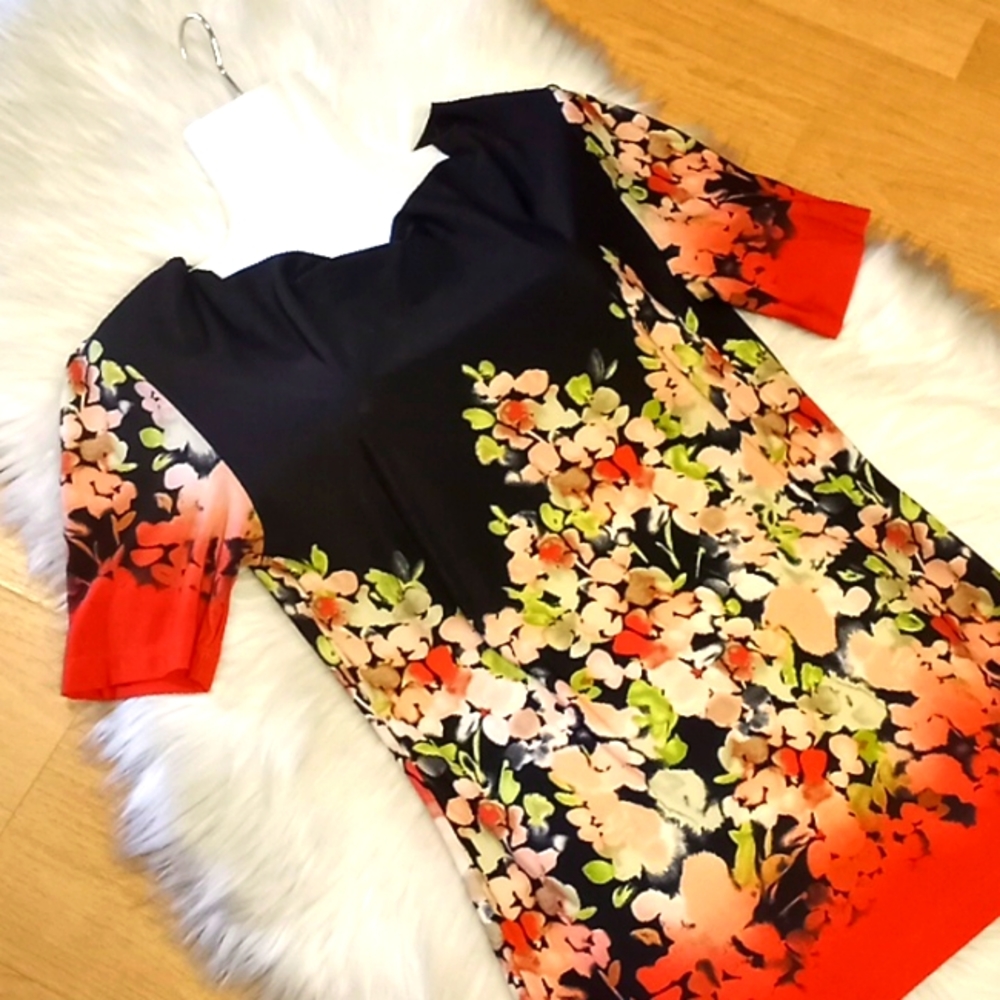 Ellen Tracy Floral Printed Jersey Stretch Top